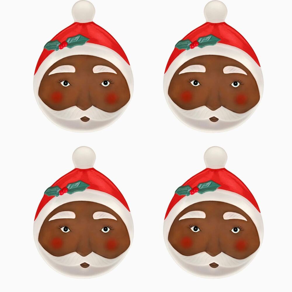 4 National Tree Company HGTV Home Collection African American Santa Plates
